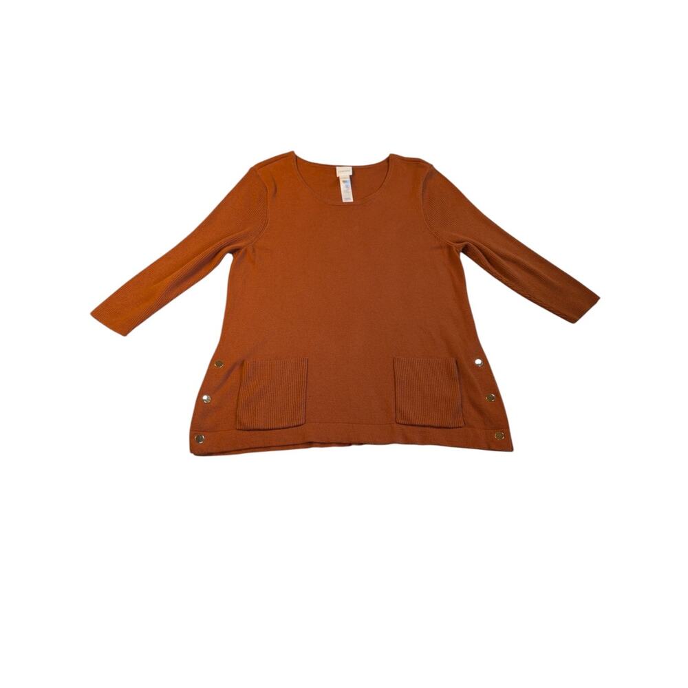 Chicos Womens Rust Sweater Tunic With Front Pockets Size 2